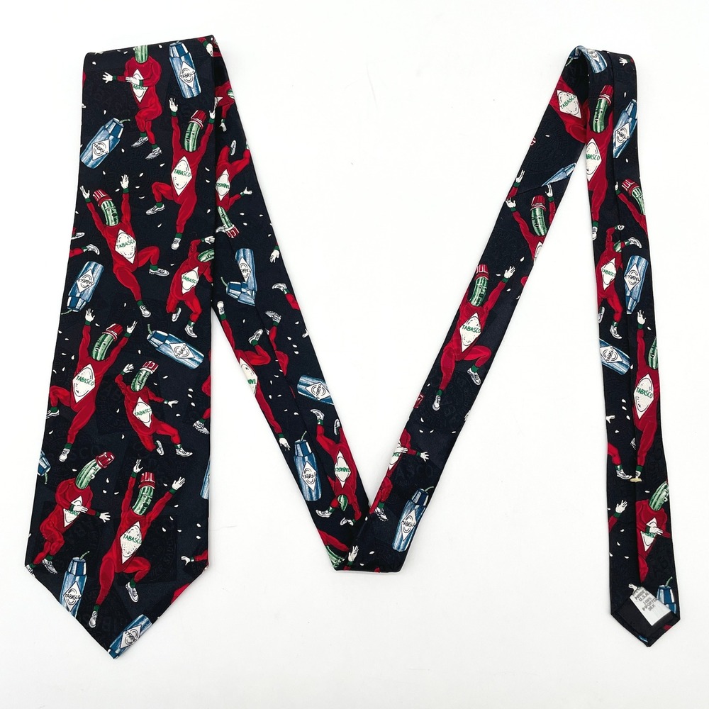 Tabasco Mens Silk Tie Novelty Dancing‎ Peppers Hot Sauce Foodie Quirky Humor 90s